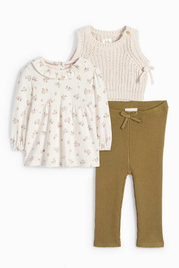 Miminka - dívky - Květinové motivy - outfit pro miminka - 3dílný - krémově bílá