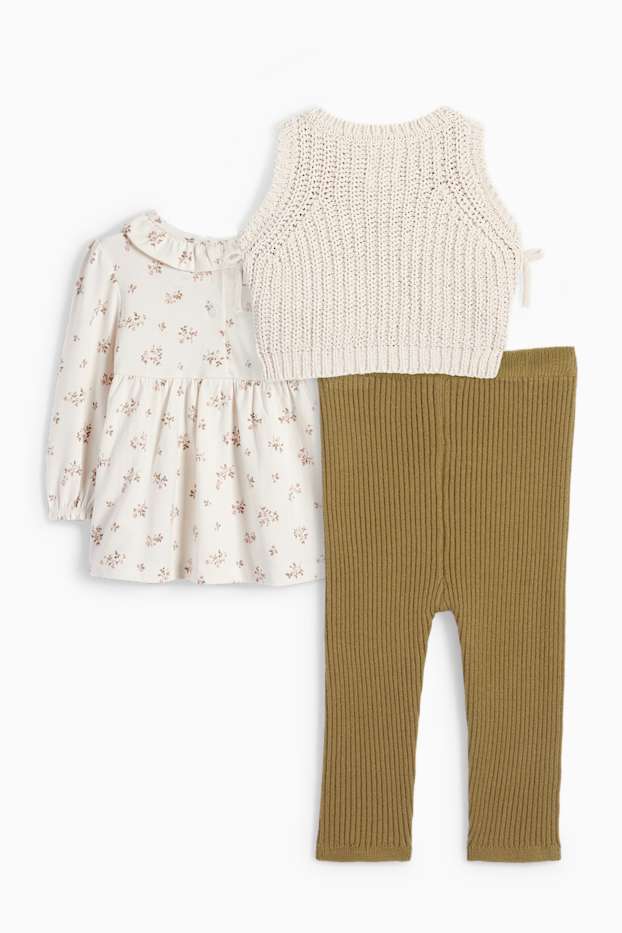 Miminka - dívky - Květinové motivy - outfit pro miminka - 3dílný - krémově bílá