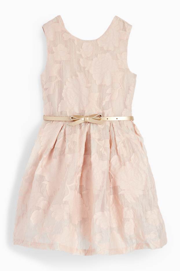 Enfants filles - Robe à ceinture - à fleurs - rose