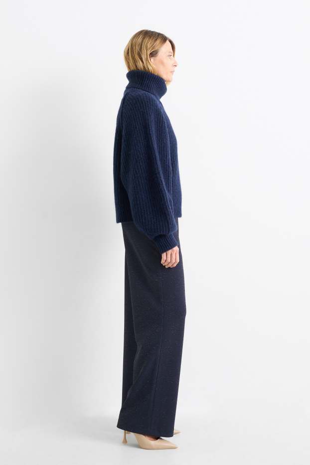 Femmes - Pantalon en jersey - mid waist - wide leg - bleu foncé