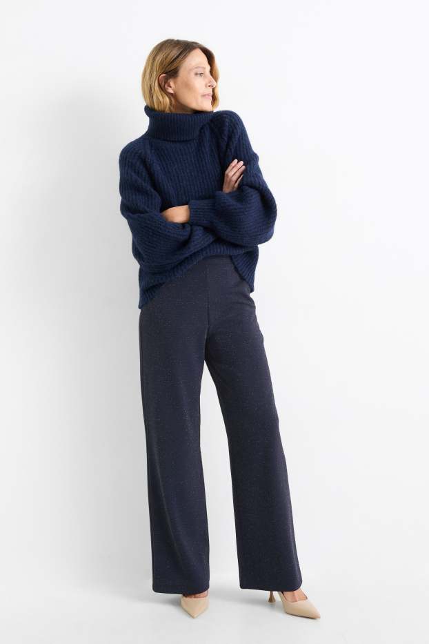 Femmes - Pantalon en jersey - mid waist - wide leg - bleu foncé