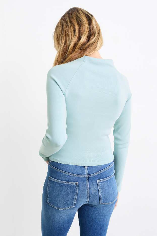 Dames - Longsleeve - fijne ribstof - lichtblauw