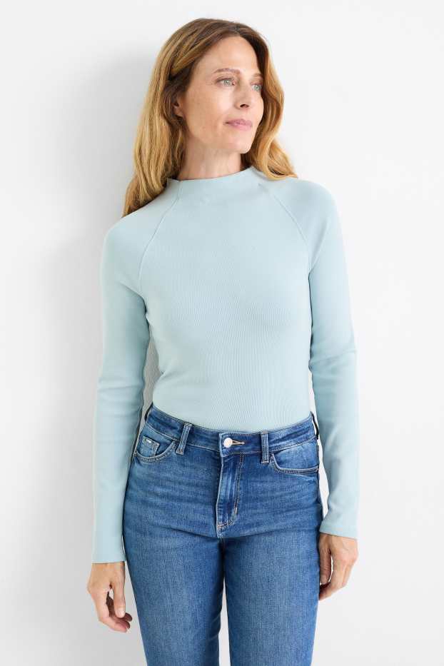 Dames - Longsleeve - fijne ribstof - lichtblauw