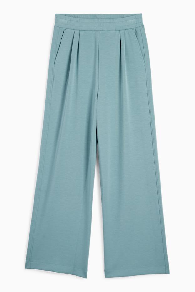 Dames - Broek van jersey - mid waist - straight fit - turquoise