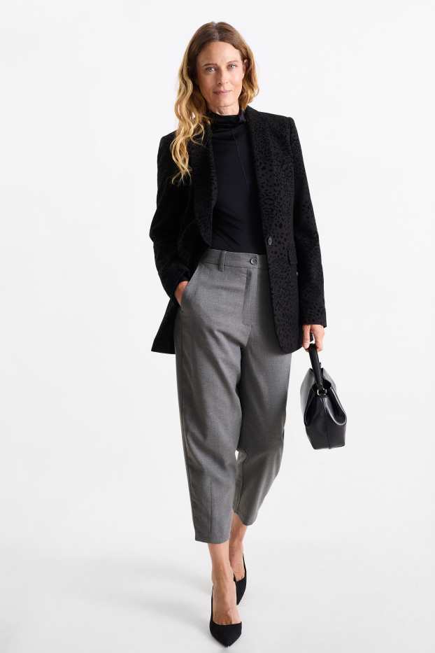 Donna - Pantaloni - vita alta - tapered fit - grigio