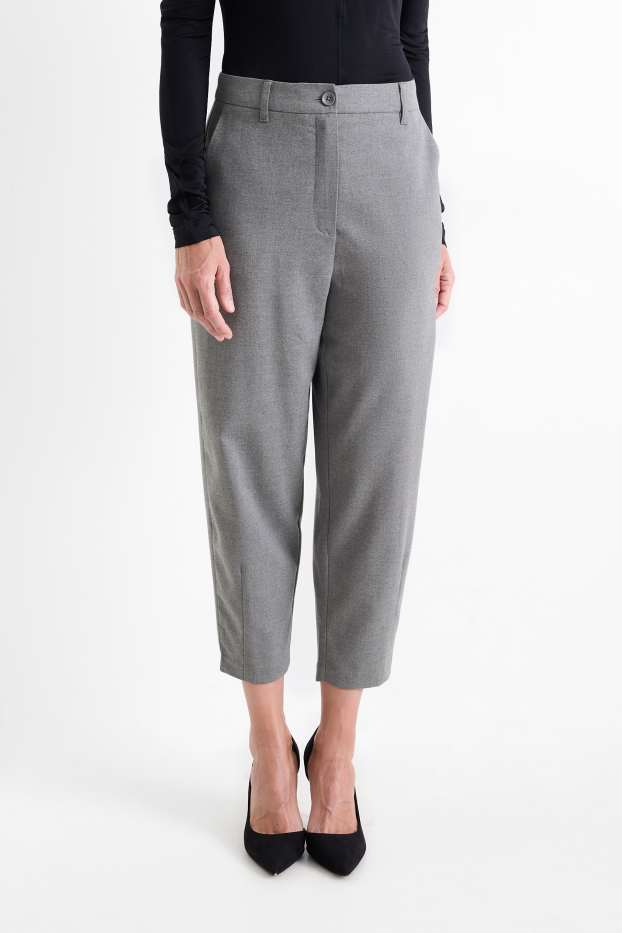 Donna - Pantaloni - vita alta - tapered fit - grigio