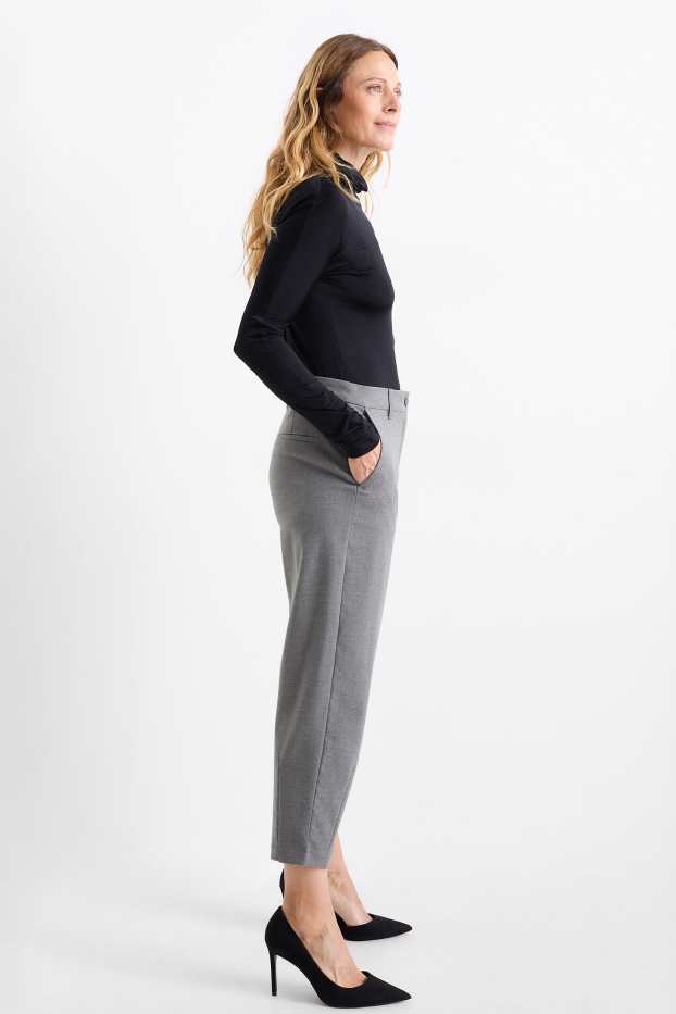 Donna - Pantaloni - vita alta - tapered fit - grigio