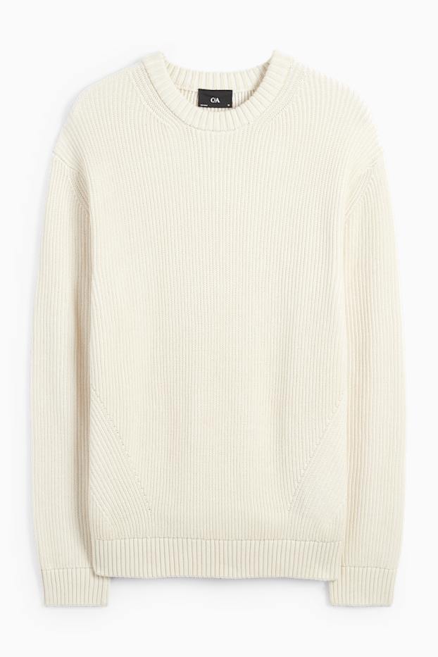 Uomo - Maglione - a coste - bianco crema