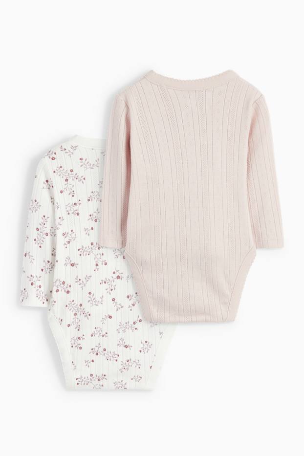 Baby Mädchen - Multipack 2er - Blümchen - Baby-Wickelbody - rosa