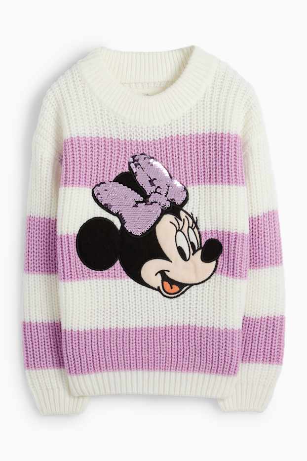 Bambine - Minnie - maglione - a coste - a righe - bianco crema