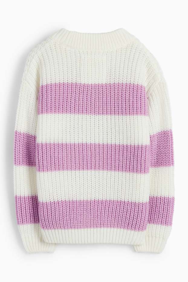 Bambine - Minnie - maglione - a coste - a righe - bianco crema