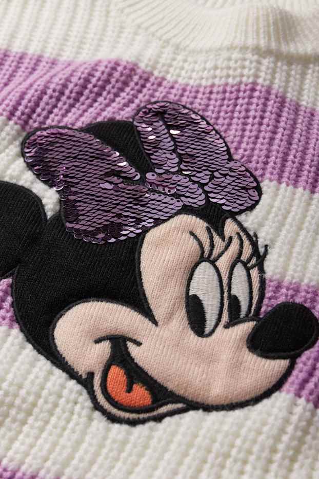 Bambine - Minnie - maglione - a coste - a righe - bianco crema