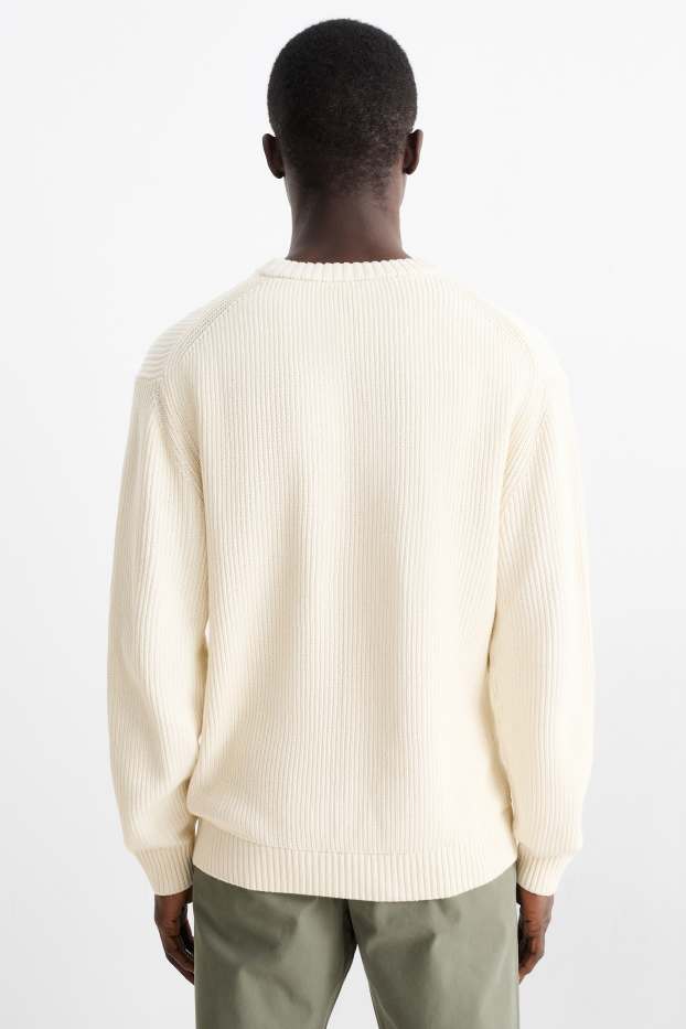 Uomo - Maglione - a coste - bianco crema