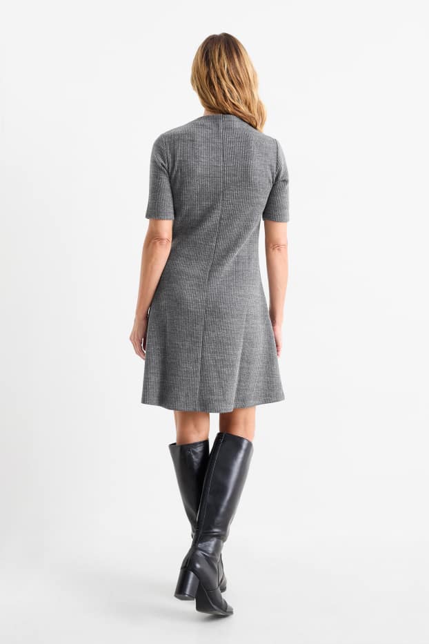 Dona - Vestit de punt de mitja - acanalat - gris fosc