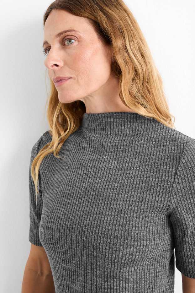 Dona - Vestit de punt de mitja - acanalat - gris fosc