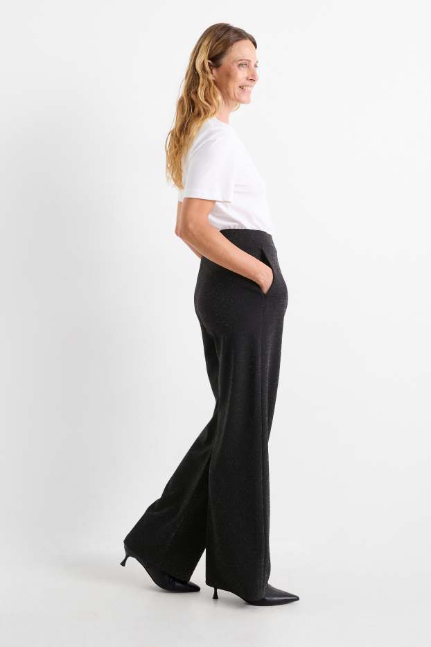 Damen - Jersey-Hose - Mid Waist - Wide Leg  - schwarz