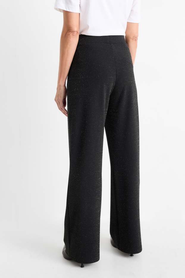 Damen - Jersey-Hose - Mid Waist - Wide Leg  - schwarz