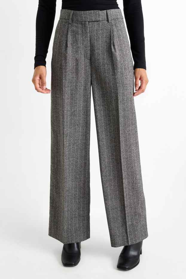 Femei - Pantaloni de stofă - talie înaltă - wide leg - dungi fine - gri