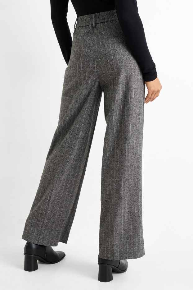 Femei - Pantaloni de stofă - talie înaltă - wide leg - dungi fine - gri
