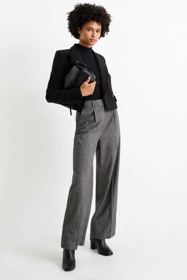 Femei - Pantaloni de stofă - talie înaltă - wide leg - dungi fine - gri