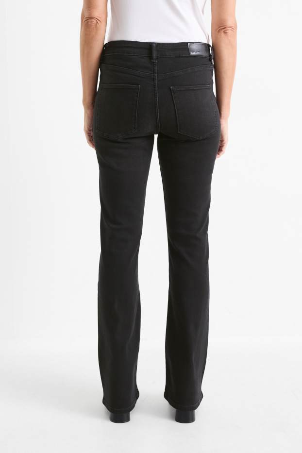 Damen - Bootcut Jeans mit Strasssteinen - Mid Waist - dunkeljeansgrau