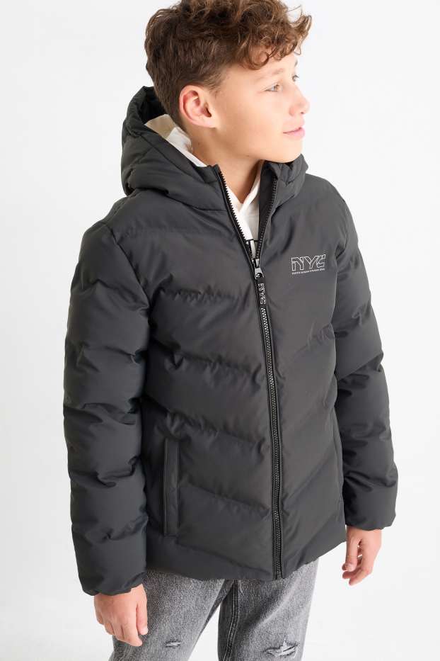 Niños: niños - Chaqueta acolchada con capucha - hidrófuga - negro