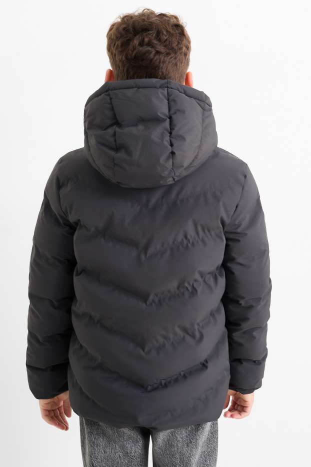Niños: niños - Chaqueta acolchada con capucha - hidrófuga - negro