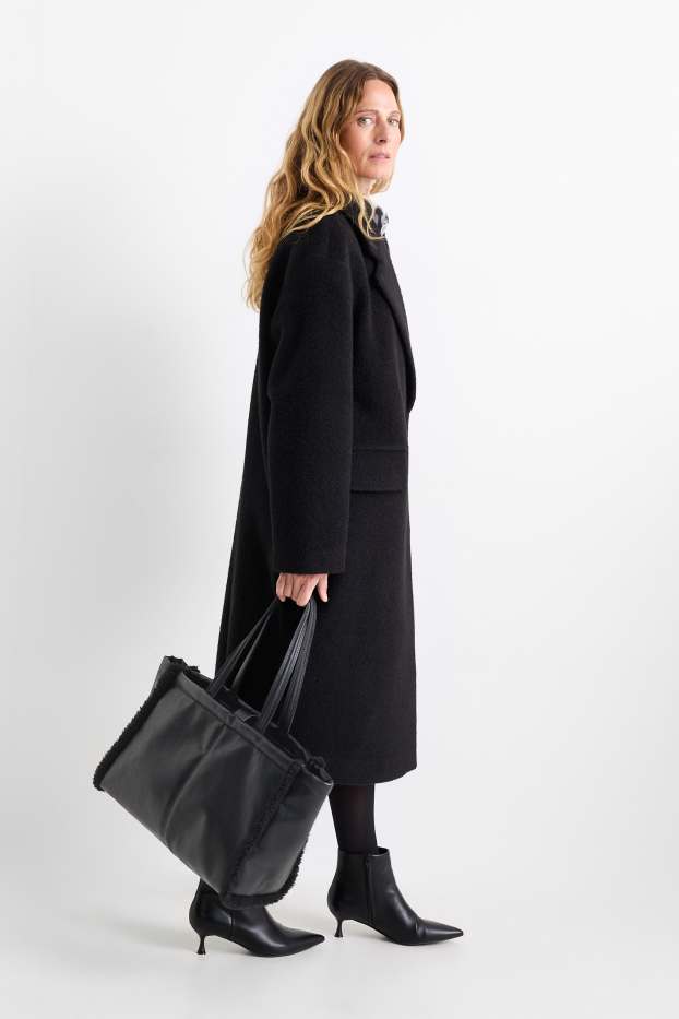 Damen - Großer Shopper - Lederimitat - schwarz