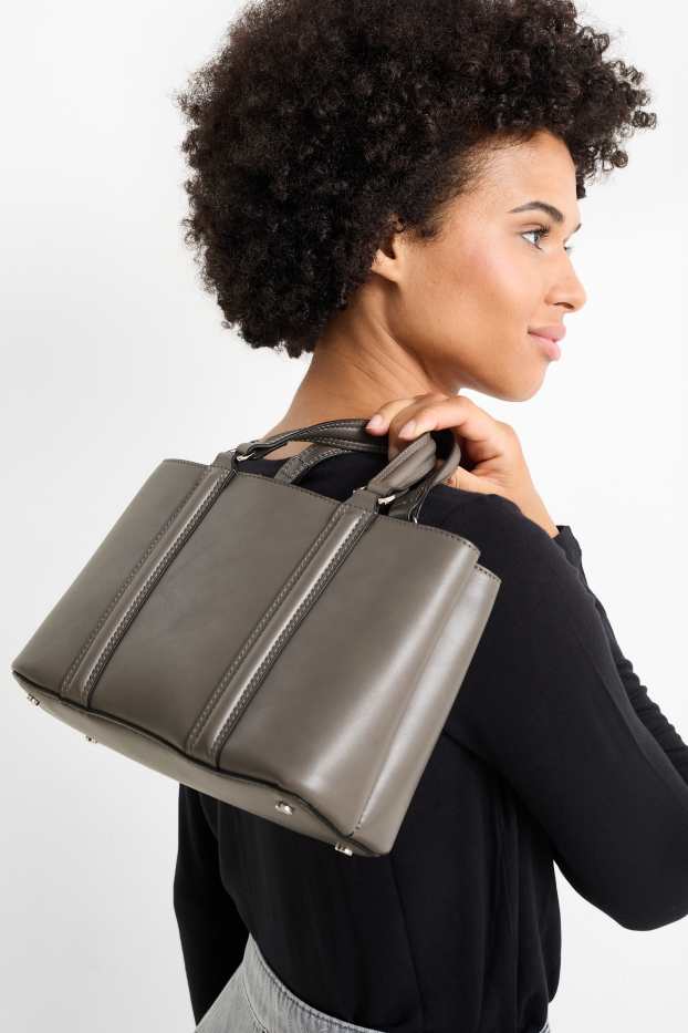 Dames - Schoudertas met afneembare draagriem - imitatieleer - grijs