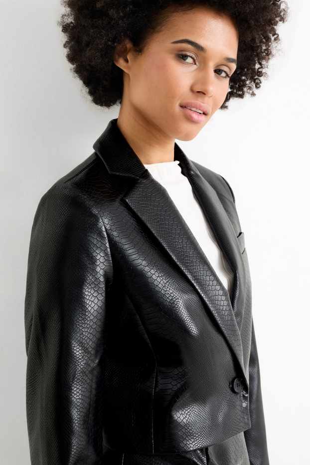 Dona - Americana crop - pell sintètica - negre