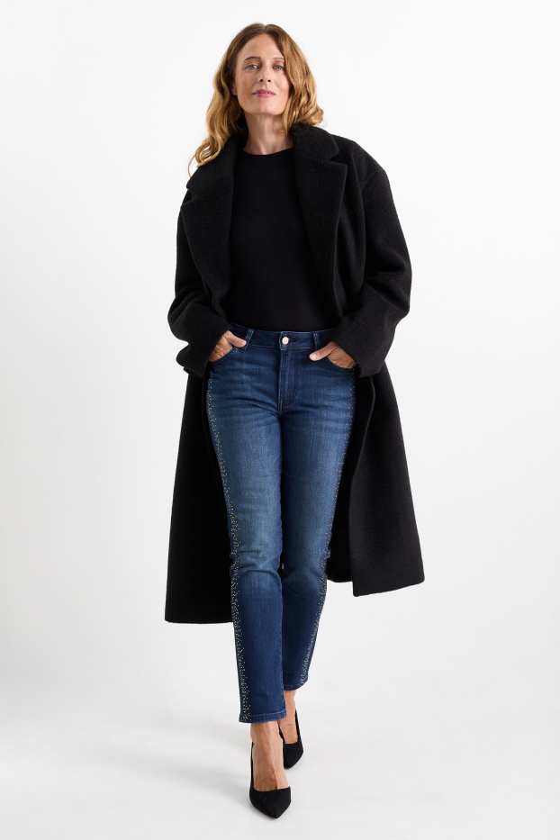 Femmes - Slim jean orné de strass - mid waist - jean bleu