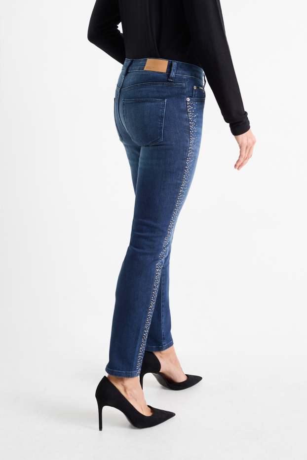 Femmes - Slim jean orné de strass - mid waist - jean bleu