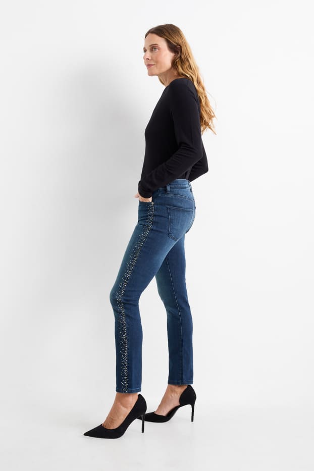 Femmes - Slim jean orné de strass - mid waist - jean bleu