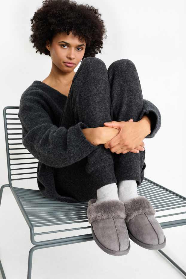 Dona - Sabatilles de casa - pell girada sintètica - gris