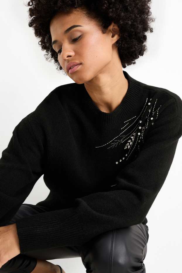 Femmes - Pull orné de strass - noir