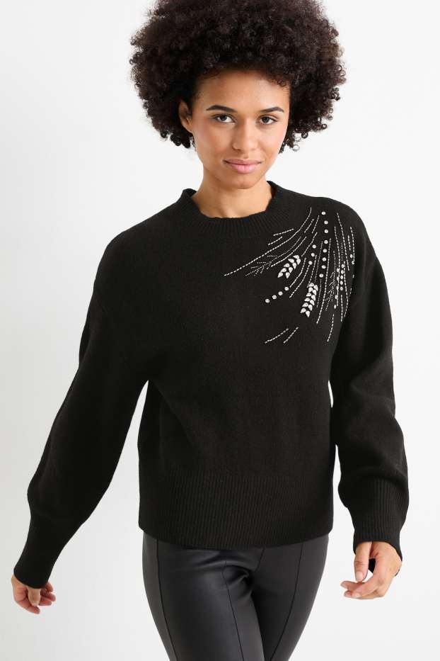 Femmes - Pull orné de strass - noir