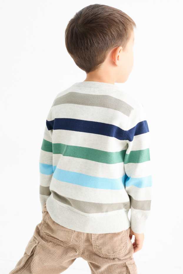 Kinder Buben - Pullover - gestreift - hellgrau