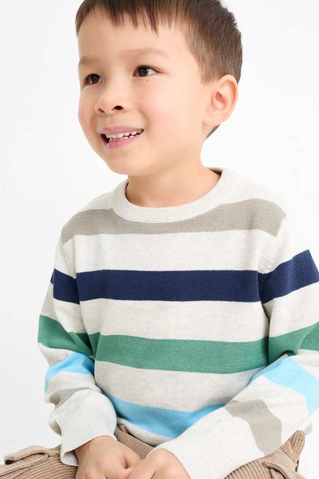Kinder Buben - Pullover - gestreift - hellgrau