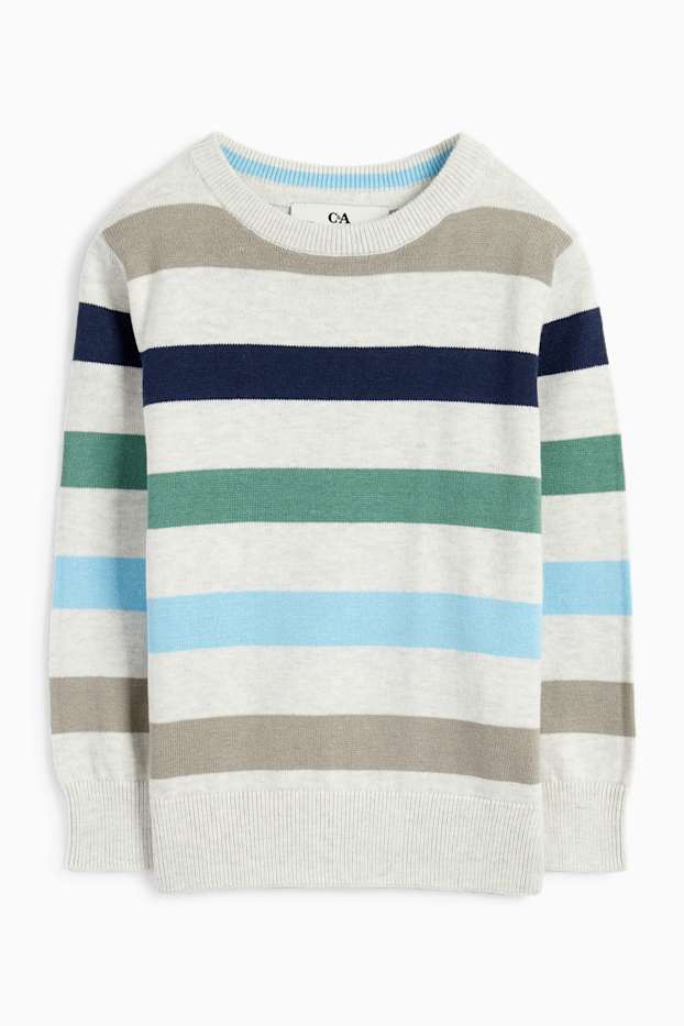 Kinder Buben - Pullover - gestreift - hellgrau