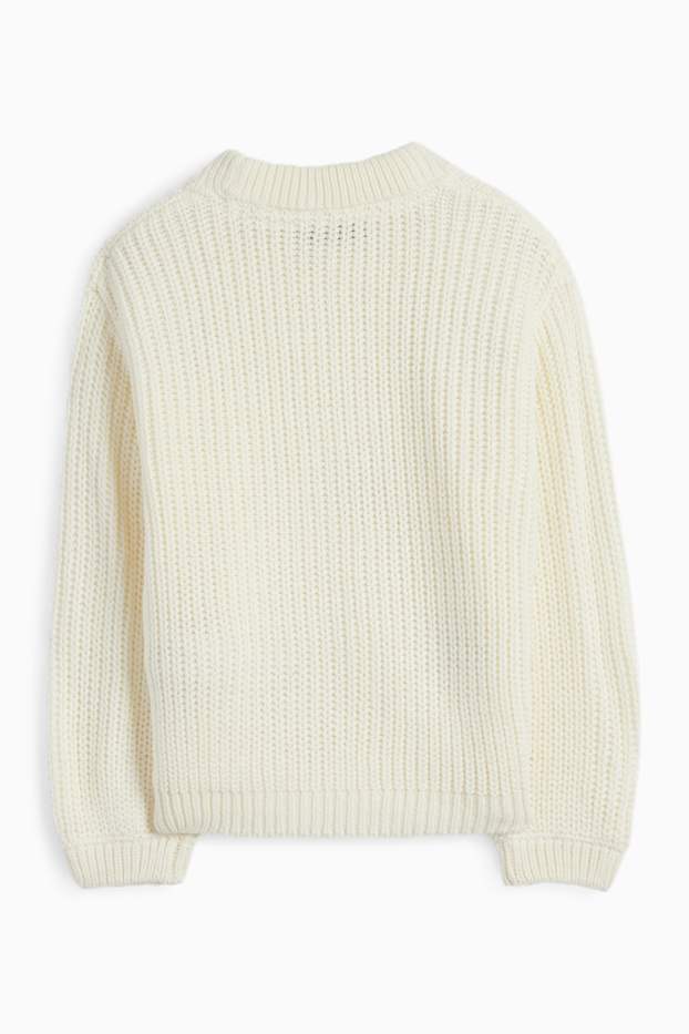 Bambine - Cuore - maglione - a coste - effetto brillante - beige