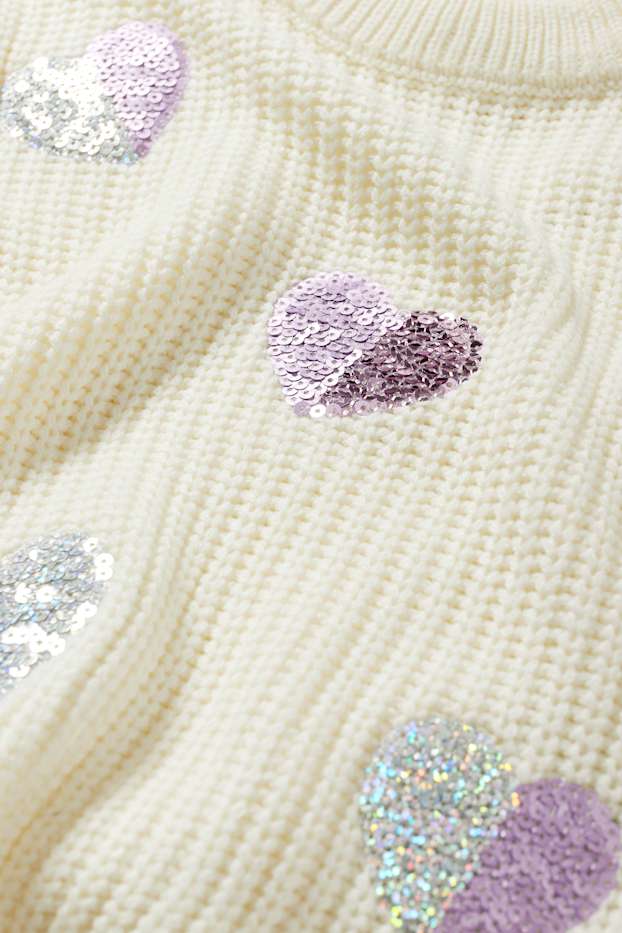 Bambine - Cuore - maglione - a coste - effetto brillante - beige