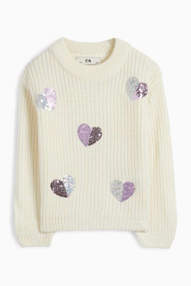 Bambine - Cuore - maglione - a coste - effetto brillante - beige