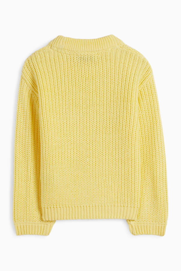Kinder Mädchen - Schleife - Pullover - gerippt - Glanz-Effekt - gelb