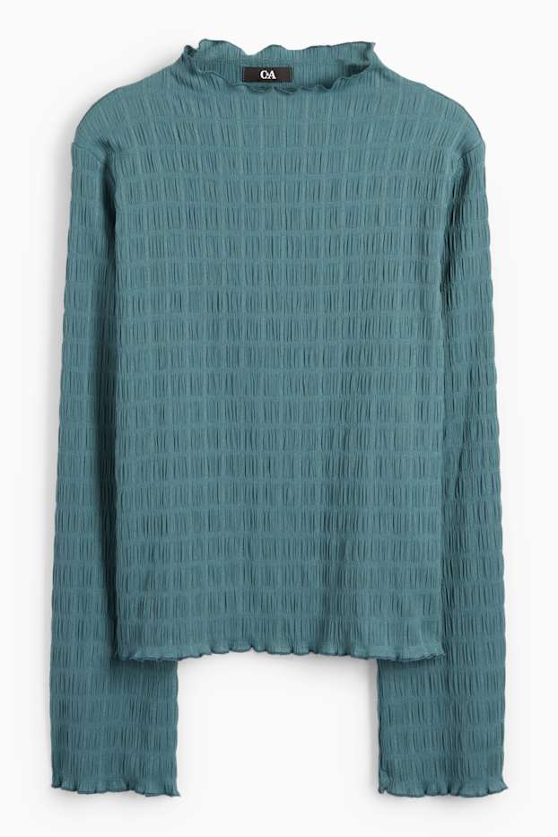 Damen - Langarmshirt - gesmokt - grün