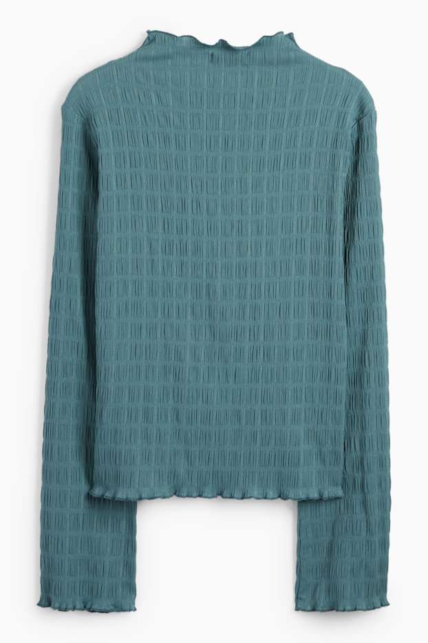 Damen - Langarmshirt - gesmokt - grün