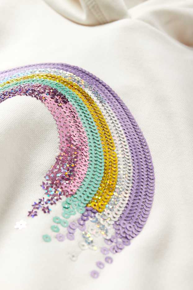 Kinderen: meisjes - Regenboog - hoodie - glanseffect - crème wit