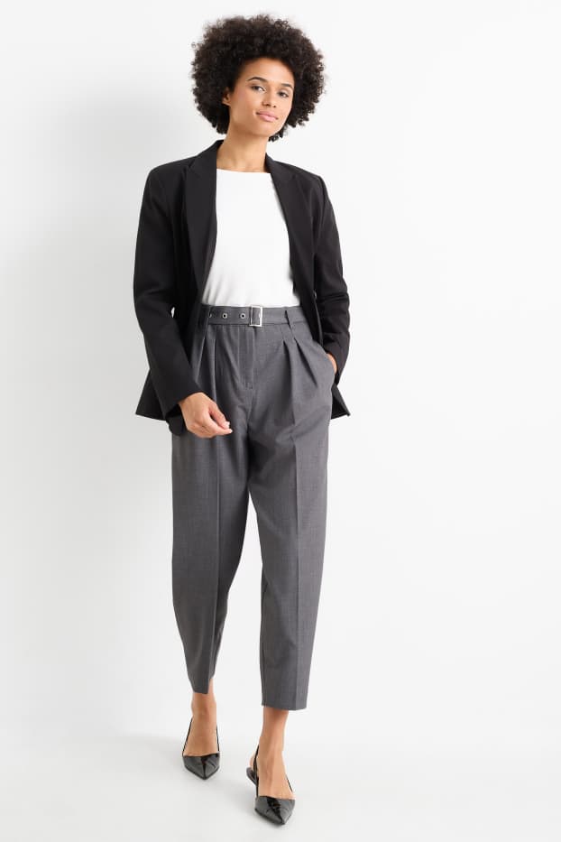 Dames - Pantalon met riem - high waist - tapered fit - donkergrijs