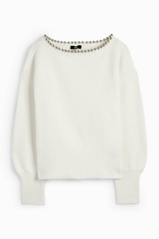 Kobiety - Sweter - w prążki - kremowobiały