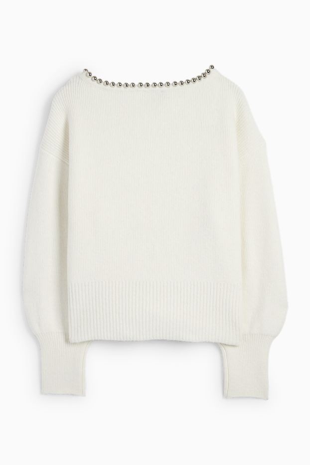 Kobiety - Sweter - w prążki - kremowobiały
