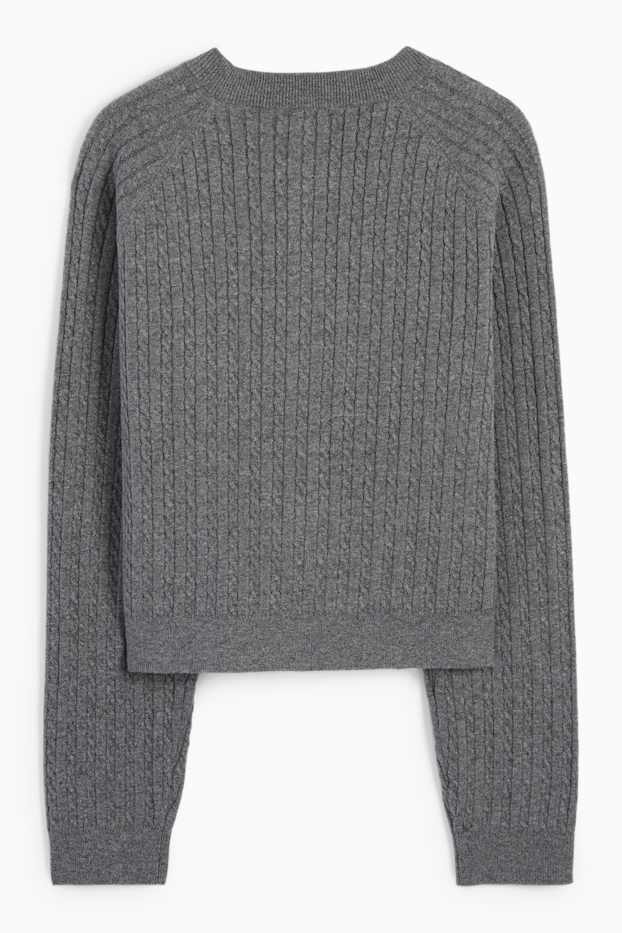 Donna - Cardigan - motivo a treccia - grigio